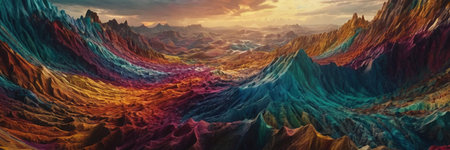 Fantasy alien planet. Mountain and lake. 3D illustration.の素材