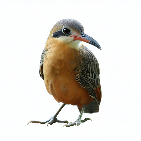 Portrait of a beautiful bird isolated on a white background. Studio shot.の素材