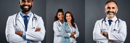 happy indian male doctor and female nurse with stethoscopesの素材