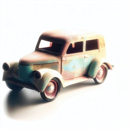 Vintage toy car on a white background. Retro toy car.の素材