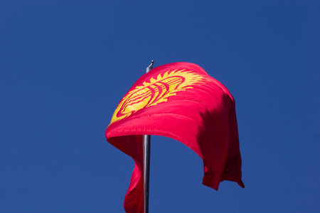 Flag of Kyrgyzstan Republic in the skyの写真素材