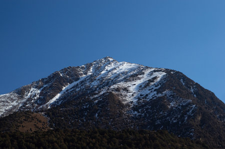 Alamedin river gorge autumn mountain landscapeの写真素材