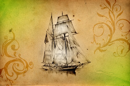 Boat sea art design drawingの写真素材
