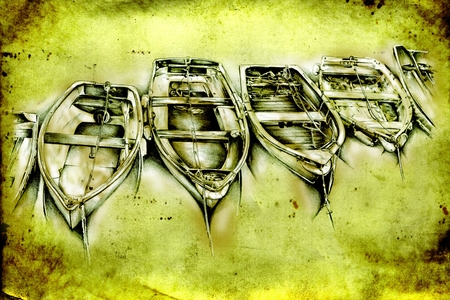 Boat sea art design drawingの写真素材