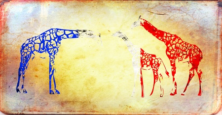 Giraffe flags isolated on vintage backgroundの写真素材