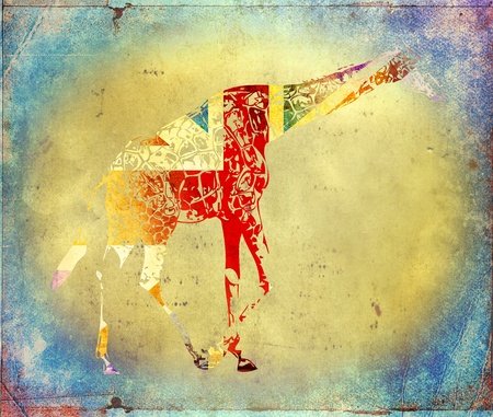 Giraffe flags isolated on vintage backgroundの写真素材