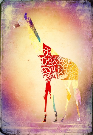 Giraffe flags isolated on vintage backgroundの写真素材
