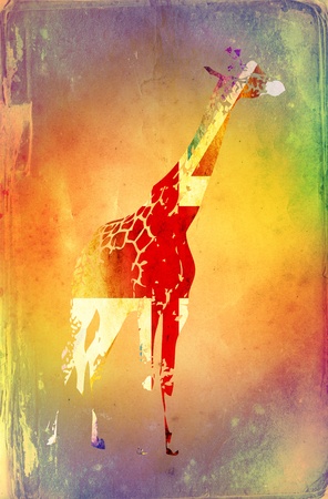 Giraffe flags isolated on vintage backgroundの写真素材