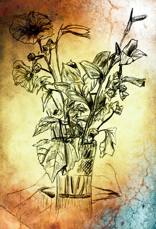Vintage background with art illustration flowerの写真素材