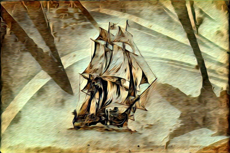 Ship on the sea or ocean art illustrationの写真素材