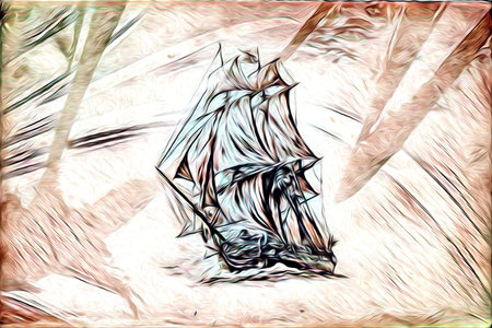 Ship on the sea or ocean art illustrationの写真素材