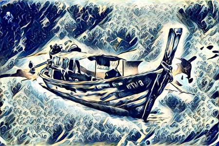 Ship on the sea or ocean art illustrationの写真素材