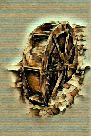 windmill old retro vintage paintingの写真素材