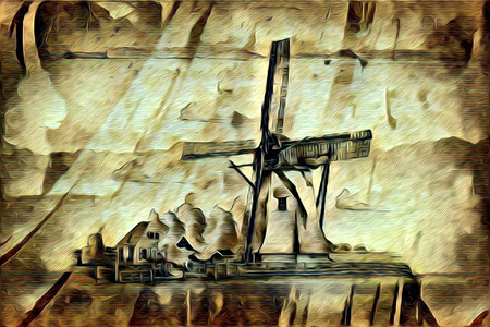 windmill old retro vintage paintingの写真素材