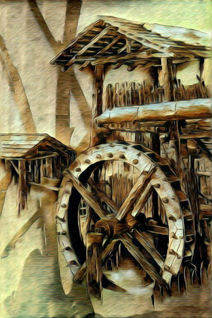 windmill old retro vintage paintingの写真素材