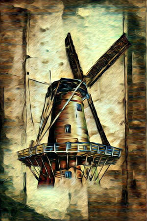windmill old retro vintage paintingの写真素材