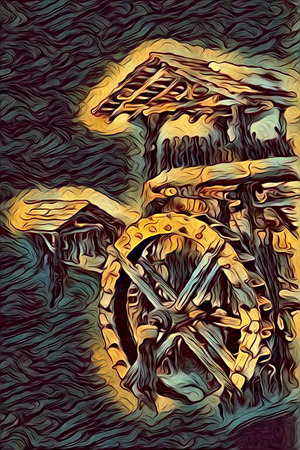 windmill old retro vintage paintingの写真素材