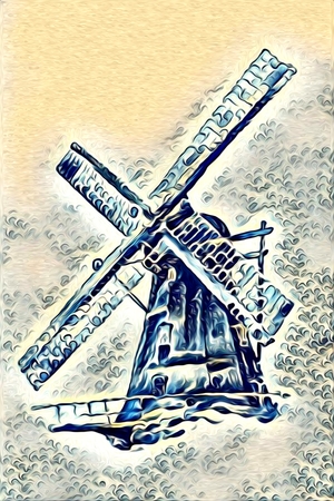 windmill old retro vintage paintingの写真素材