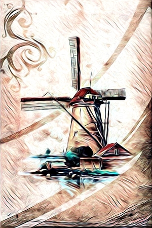 windmill old retro vintage paintingの写真素材