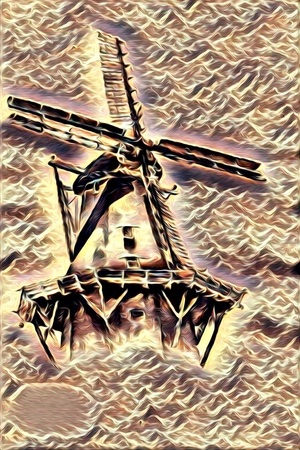 windmill old retro vintage paintingの写真素材