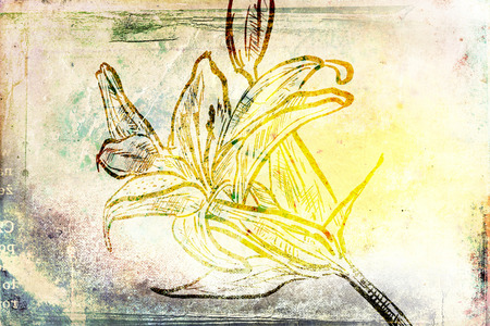 Vintage background with art illustration flowerの写真素材