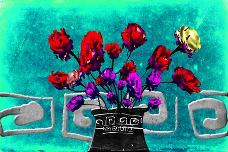 Vintage background with art illustration flowerの写真素材