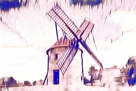 windmill old retro vintage art paintingの写真素材