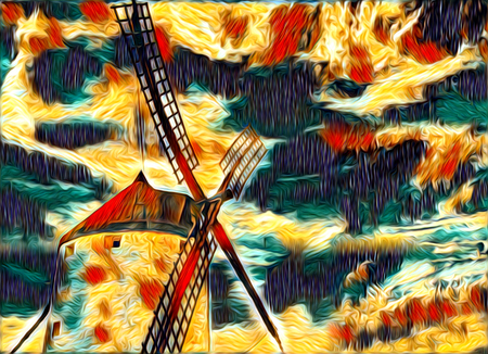 windmill old retro vintage art paintingの写真素材