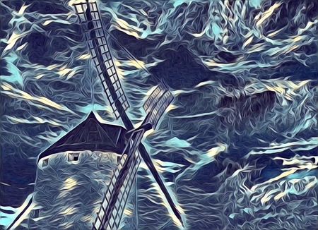 windmill old retro vintage art paintingの写真素材