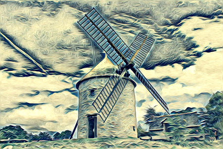 windmill old retro vintage art paintingの写真素材