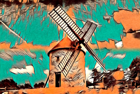 windmill old retro vintage art paintingの写真素材