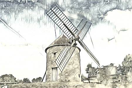 windmill old retro vintage art paintingの写真素材