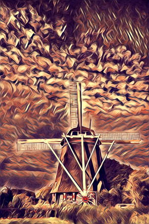 windmill old retro vintage art paintingの写真素材