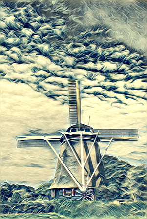 windmill old retro vintage art paintingの写真素材