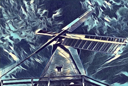 windmill old retro vintage art paintingの写真素材