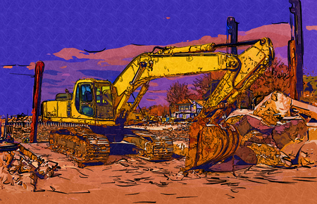 Excavator illustration color art designの写真素材