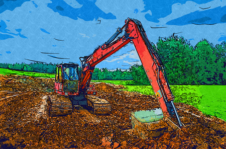 Excavator illustration color art designの写真素材