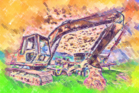 Excavator illustration color art designの写真素材