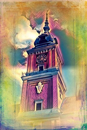 Warsaw cityscape exterior art painting illustrationの写真素材