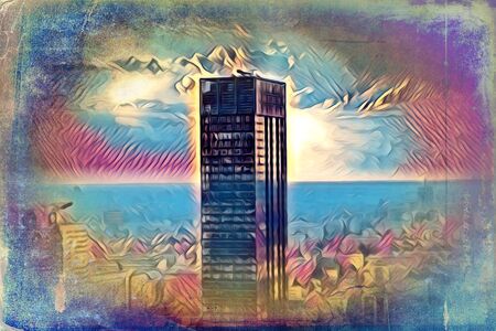 Warsaw cityscape exterior art painting illustrationの写真素材