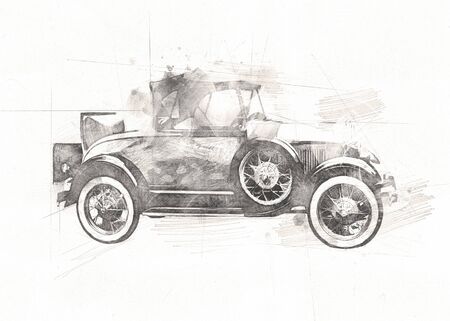 old classic car retro vintage illustration drawingの写真素材