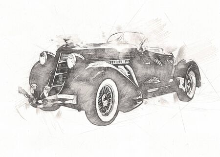 old classic car retro vintage illustration drawingの写真素材