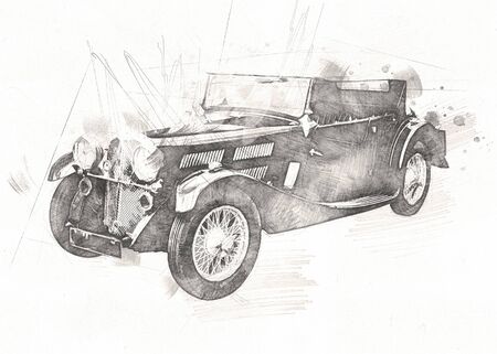 old classic car retro vintage illustration drawingの写真素材