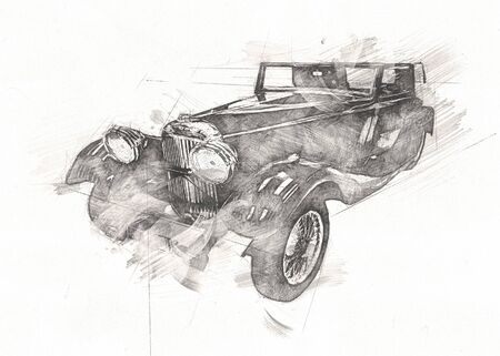 old classic car retro vintage illustration drawingの写真素材