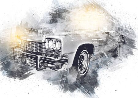 Vintage Retro Classic Old Car Illustrationの写真素材