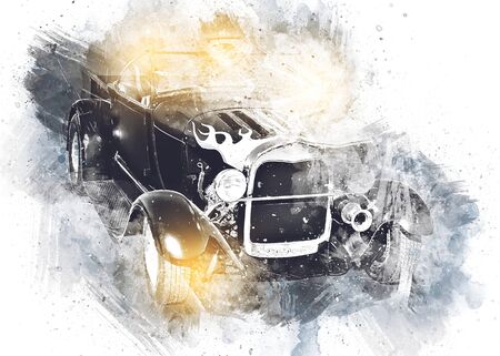 Vintage Retro Classic Old Car Illustrationの写真素材