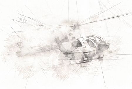 helicopter drawing illustration art vintageの写真素材