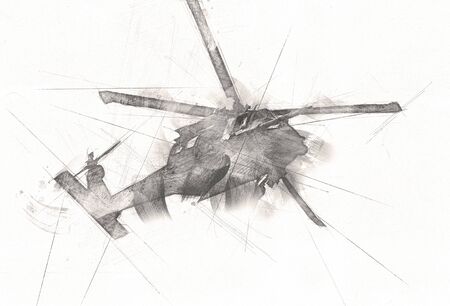 helicopter drawing illustration art vintageの写真素材