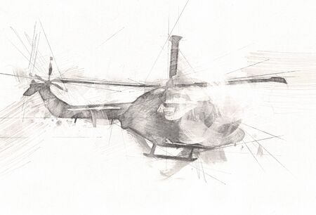 helicopter drawing illustration art vintageの写真素材
