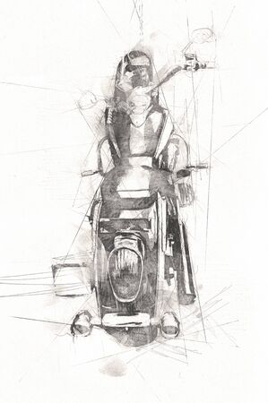 Motor cycle llustration color isolated art vintage retroの写真素材